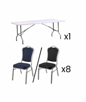 Bankettpakke 4, 152x76cm bord + 8 konferansestoler
