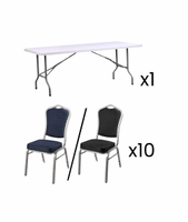 Bankettpakke 3, 183x76cm bord + 10 konferansestoler