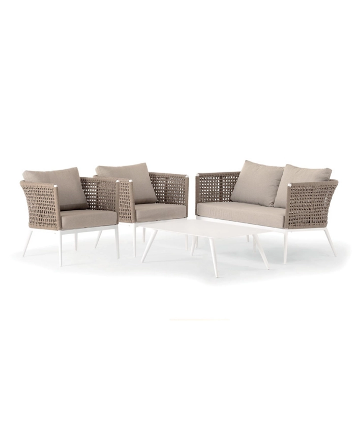 Cuba komplett loungesett m/ 3 seter, Hvit ramme/ beige puter