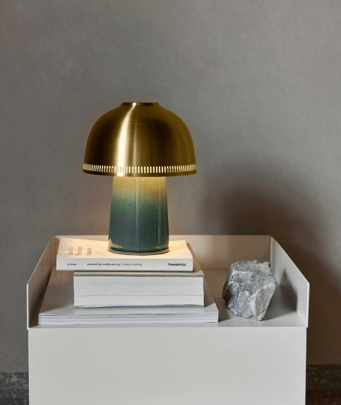 Raku SH8 oppladbar lampe, blågrønn/messing