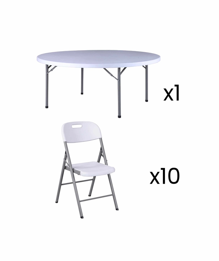 Bankettpakke 6, Ø180 bord +  10 klappstoler