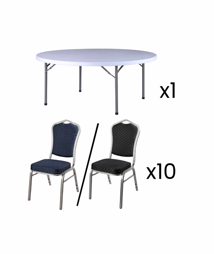 Bankettpakke 5, Ø180 bord +  10 konferansestoler