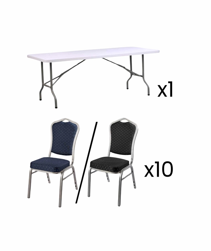 Bankettpakke 3, 183x76cm bord + 10 konferansestoler