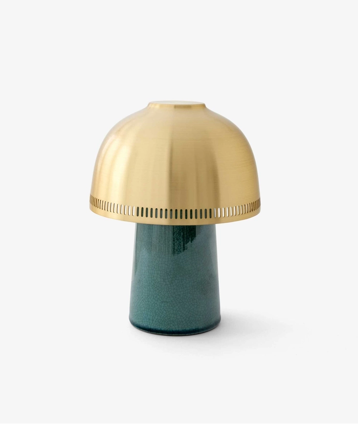 Raku SH8 oppladbar lampe, blågrønn/messing