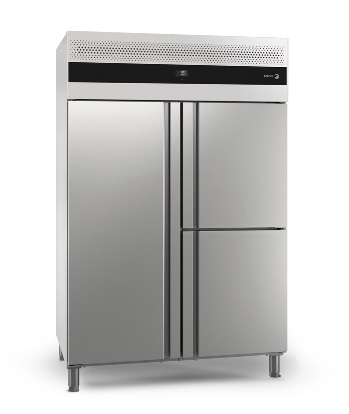 Fryseskap dobbelt 3 dører, rustfritt GN2/1, 1186L
