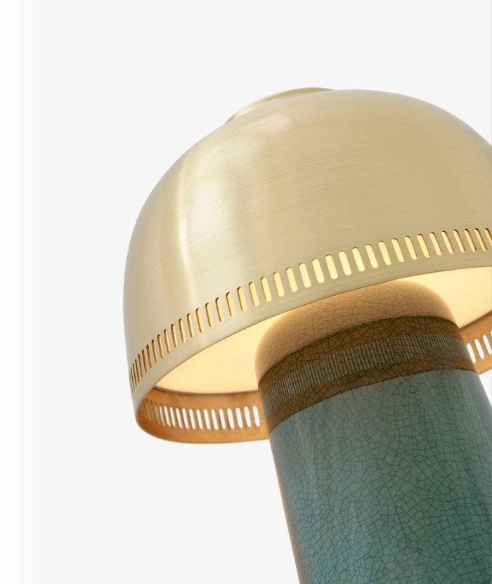 Raku SH8 oppladbar lampe, blågrønn/messing